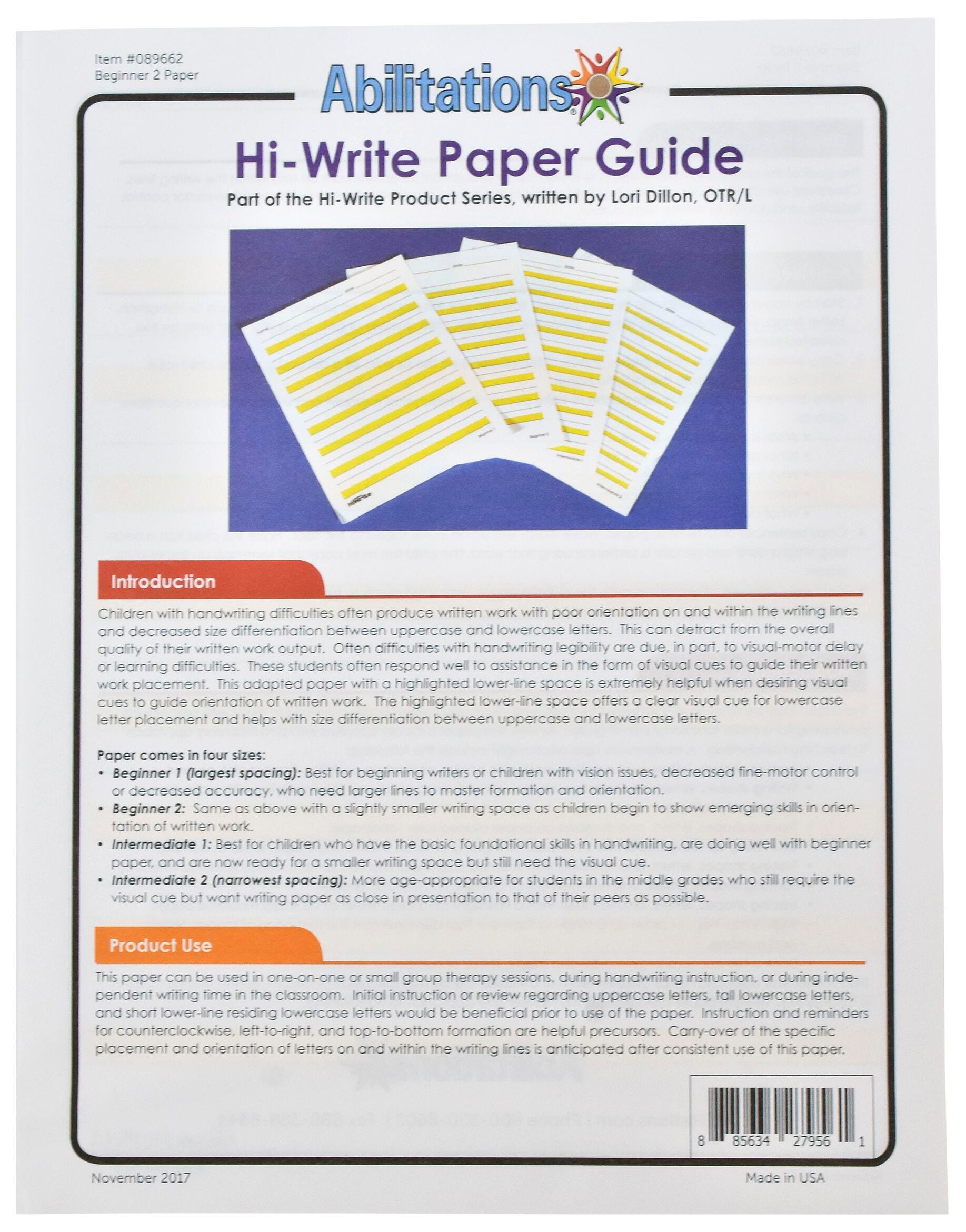 Abilitations Hi-Write Beginner Paper, Level 2, 100 Sheets